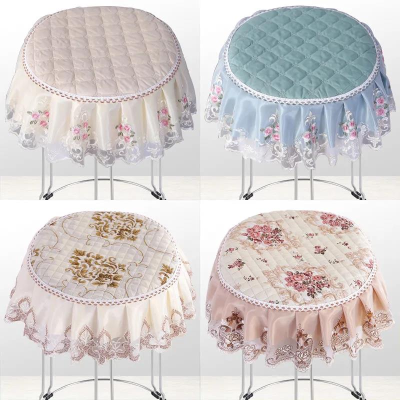 Round Stool Cover Non-slip Chair Cover Household Lace Fabric All Inclusive Bench Cover Round Stool Cushion