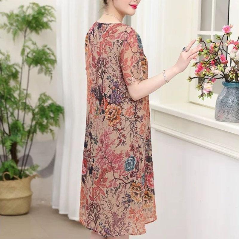 Plus Size Ice Silk Short Dress Casual Comfortable Dresses Summer Short Sleeve Dress Birthday Dresses for Mom