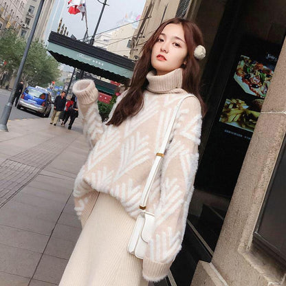 Lazy Style Pullover Sweater Women Thick High-necked Autumn and Winter Loose Inner Sweater Women's Warm Sweater