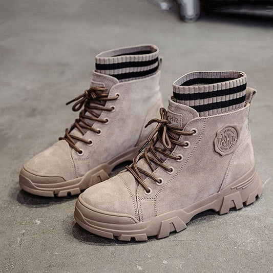 British Style Martin Boots Women Autumnwinter All-match Casual High-top Snow Boots Thick-soled Plus Velvet Socks Ankle Boots Non-slip Working Boots