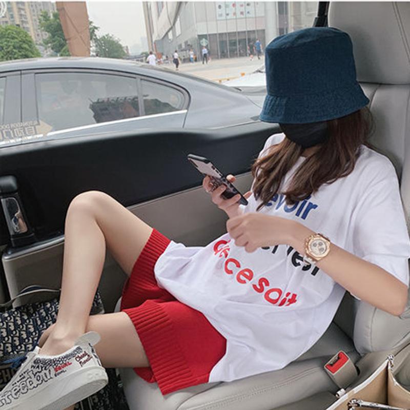 Shorts Women's Plus Size Loose Knit Elastic Waist Pants Casual Students Women Summer Wear Straight High Waist