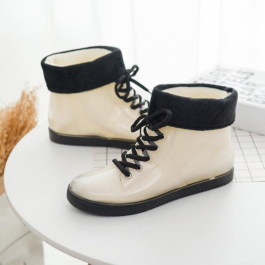 Solid Non-Slip Rain Boots Leisure Shoes Ankle Round Toe Low Rubber Women Waterproof Rainboots