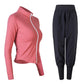 Women's Quick Dry Yoga Clothes Gym Running Sports Suit Short Long Sleeve Cardigan Zipper Top Jacket Loose Wide Leg Pants Suit Fitness Suit