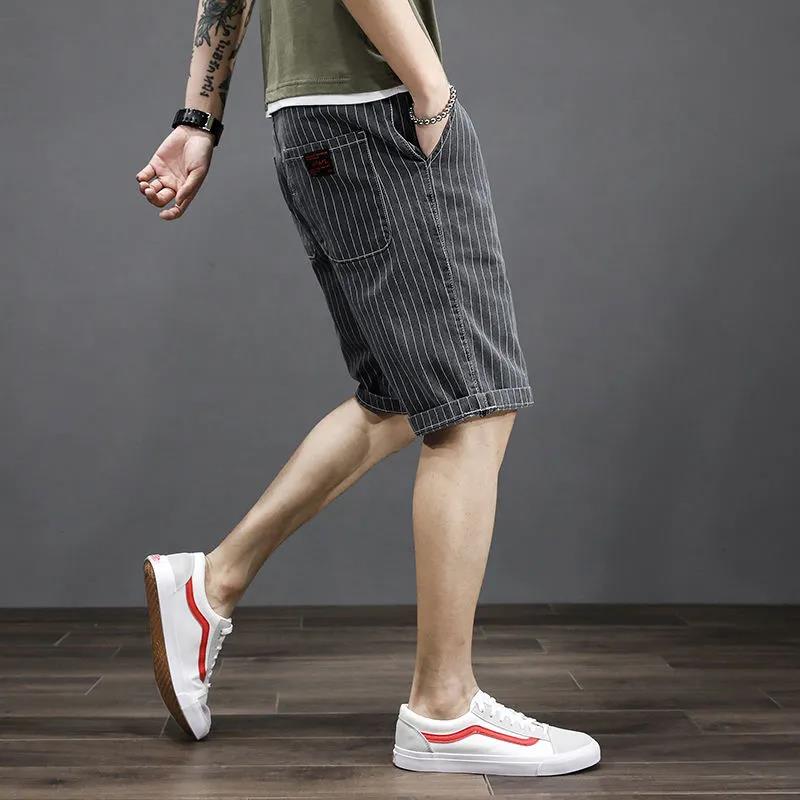 Summer Striped Thin Loose Stretch Five-point Shorts Men's Elastic Waist Casual Pants