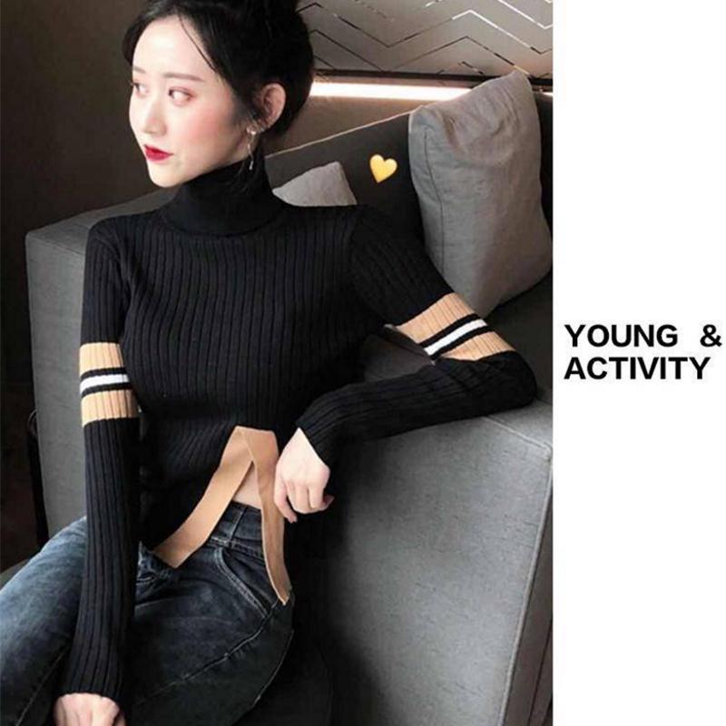 Pofulove Pullover Turtleneck Thick Long Sleeve Sweater Base Sweater Lady Slim Slim Fashion