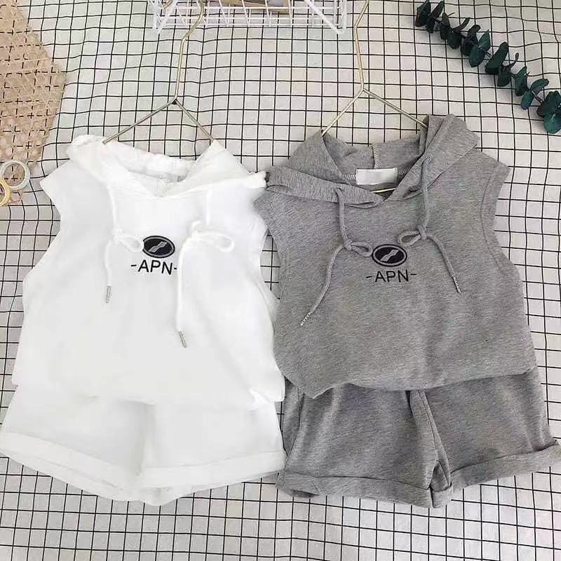 Two-piece Children's Boys Summer Suit Sleeveless Hooded Shorts Girl Suit for 2-8 Years