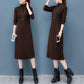 Elegant Half-high collar Split Midi Dress Women Knitted Sweater Dress Button Long Sleeve  Dress