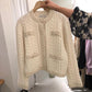 Women's Short Knitted Cardigan Autumn Winter Solid Color Sweater Coat Women's Pearl Button Twist Knit Top Cardigan Sweaters with Pockets
