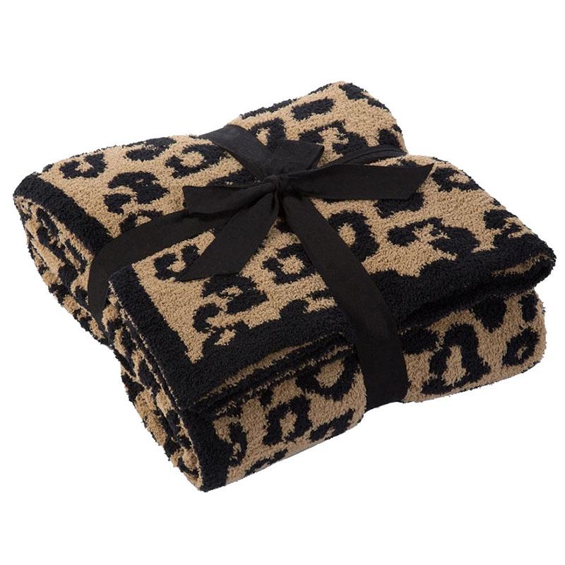Woolen Blankets Children's Knitted Leopard Blankets Plus Fleece Throw Blankets for Kids Adult