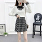 Autumn and Winter Knit Sweater Suit Women Lace Stitching V-neck Sweater Top and Short Plaid Wool Skirt Two-piece Female Elegant Outfits