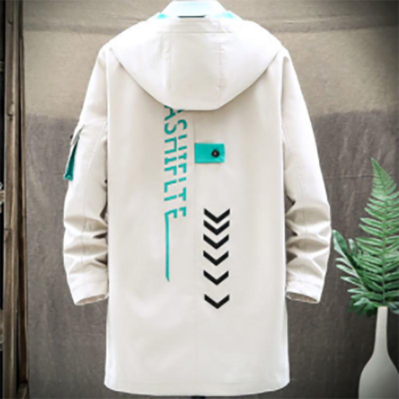 Men's Mid-length Windbreaker Youth Fashion Loose Warm Hooded Workwear Autumn Jacket