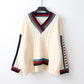 Autumn Japanese Sweater V-neck Fashion Casual Jacket Knitted Striped Youth Women's Top