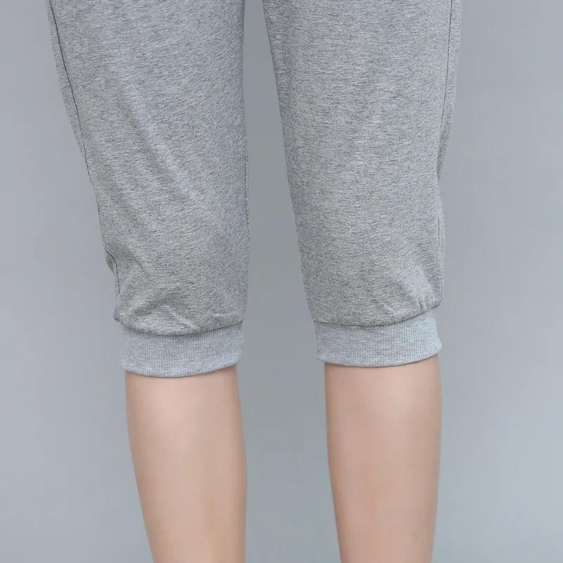 Lightweight Cotton Sports Cropped Trousers with Zipper Pockets Female Student Harem Pants Summer Loose and Thin Pants