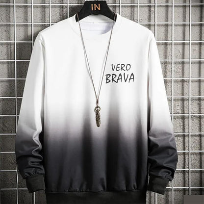 Gradient Sweater Men's Fashion Fat Loose Long Sleeve Round Neck Pullover Plus Fat Plus Size Korean Printed Sweatshirts