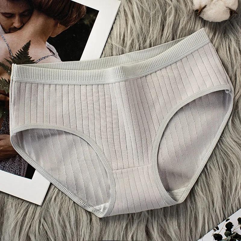 4PCS Cotton Underwear Women's Comfortable Sexy Lingerie Breathable Student Less Antibacterial Mid-low Waist Briefs Ladies Striped Underwear Bottoms