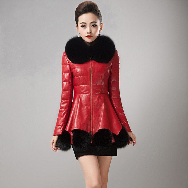 Women's Leather Coat Thickened Warm Fur Coat Winter Slimming Faux Sheepskin Coats with Fox Fur Collar Female Overcoat Outerwear