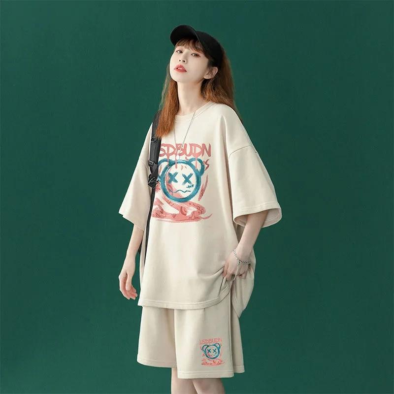 Women's Summer Design Short-sleeved Tops and Shorts Two-piece Fresh Net Red Sports Style T-shirt Suit Fitness Suit Casual Athletic Clothing Loose Sets