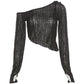 Spring, Summer and Autumn Women's Solid Color Slim Fit Cropped Navel Fashion Irregular Slanted Shoulder Long-sleeved T-shirt