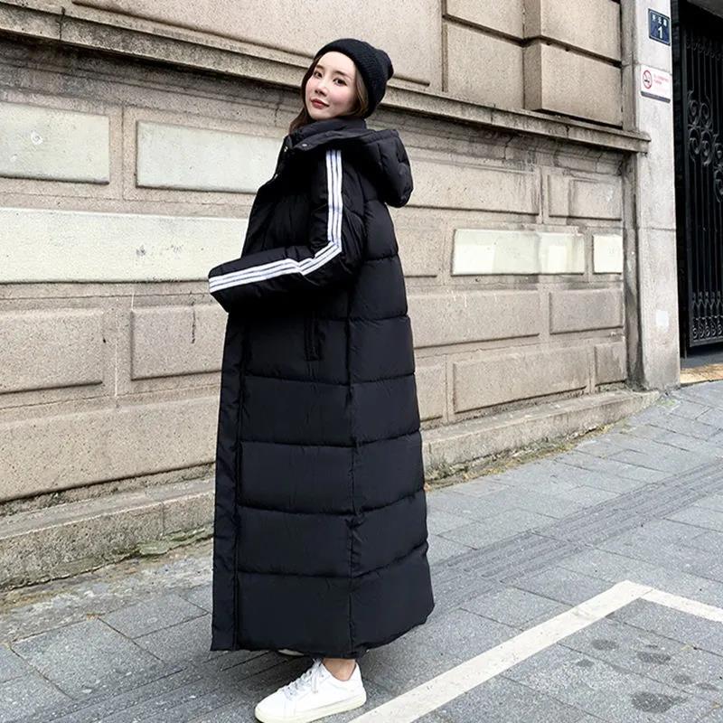 Women's Winter Korean Loose Quilted Jacket Warm Stand-up Collar Down Jacket Women's Solid Color Patent Leather Long Down Jacket