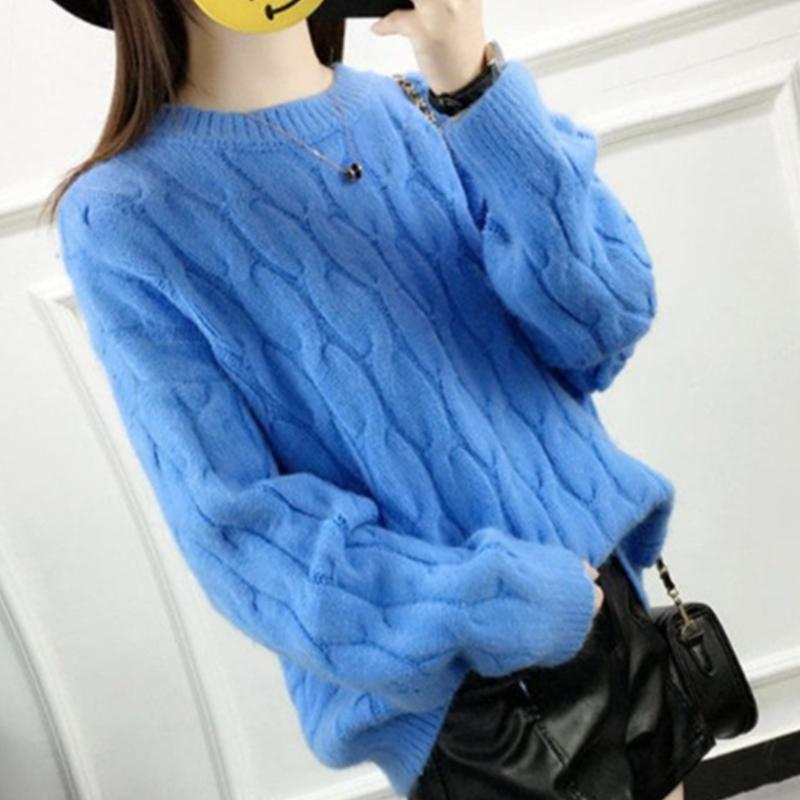 Women Winter Thick Warm Plus Size Knit Sweater Women Loose O-Neck Pullover Twist Pullover Sweater