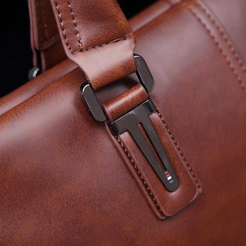 Business Briefcase Men Fashion Multi-pocket PU Leather Zipper Waterproof Handbag Travel Computer Bag