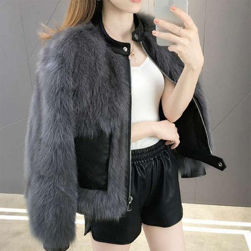 Women's Short Coat Stitching Fur with One Zipper Is Thin and Petite The Same Korean Version of Imitation Mink Fur Coat