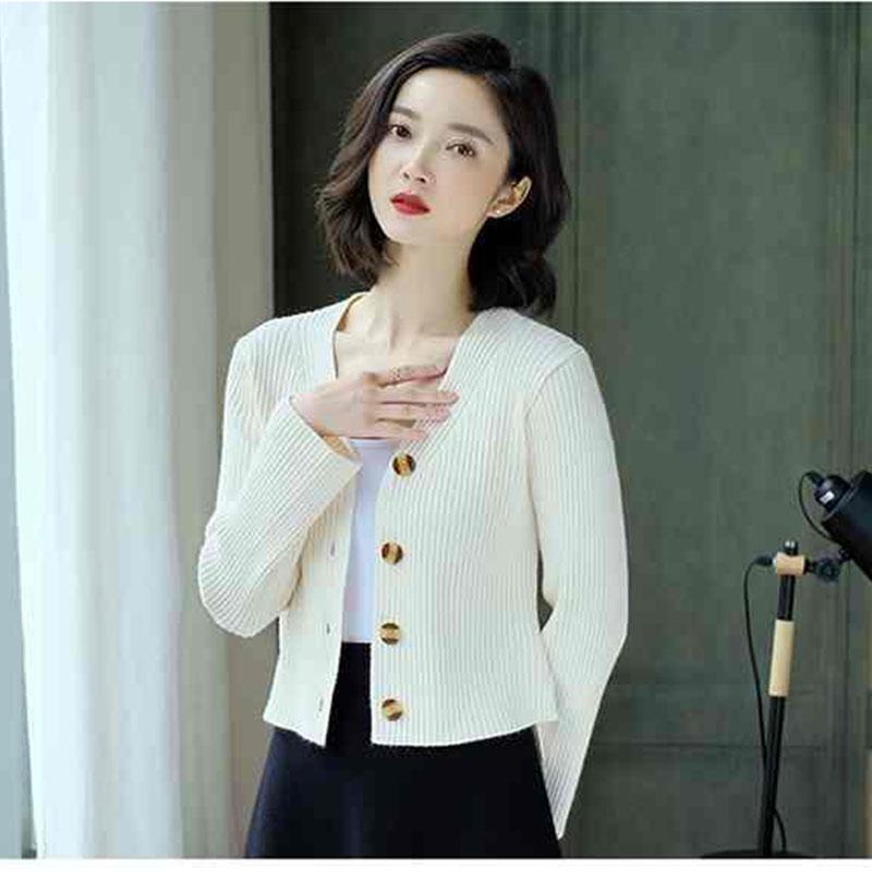 Short Knitted Jacket Spring and Autumn Korean Tops Pure Color Cardigan Youth Women's Sweater