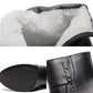 Women High Heels Winter Shoes Fur Boots Black Leather Ankle Booties Plush Warm Square Heel Shoes Fashion Ladies Boots