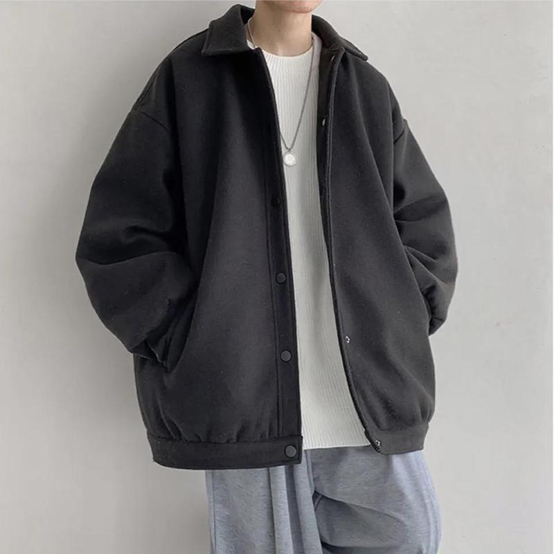 Warm Woolen Jacket Coat All-match Loose Thickened Lapel Woolen Coat Men and Women Casual Long-sleeved Zipper Jacket