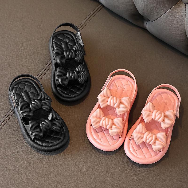 Summer Girls' Solid Color Sandals Non-slip Soft Bottom Middle and Small Children's Student Princess Shoes Open Toe Baby Beach Sandals
