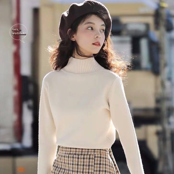 Women's Half-high Collar Pullover Sweater Long-sleeved Knitted bottoming Shirt Slim Wild