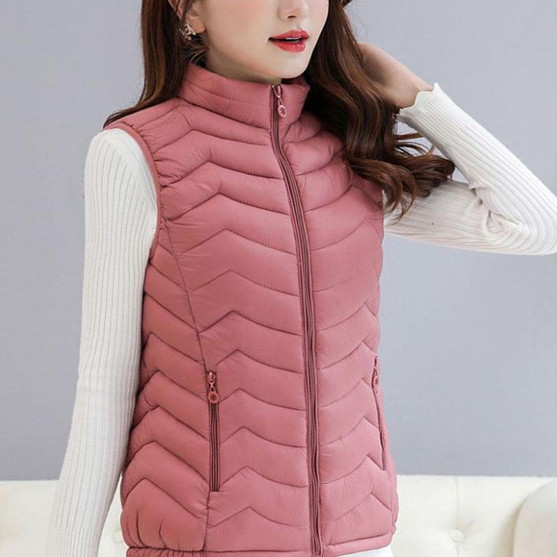Winter Down Cotton Lightweight Slim Sleeveless Jacket Women's Short Thickened Warm Stand Collar Jacket