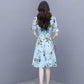 Pofulove S-2XL Women Summer High-end Floral Chiffon Dress Short-sleeved V-neck A-line Sun-dresses