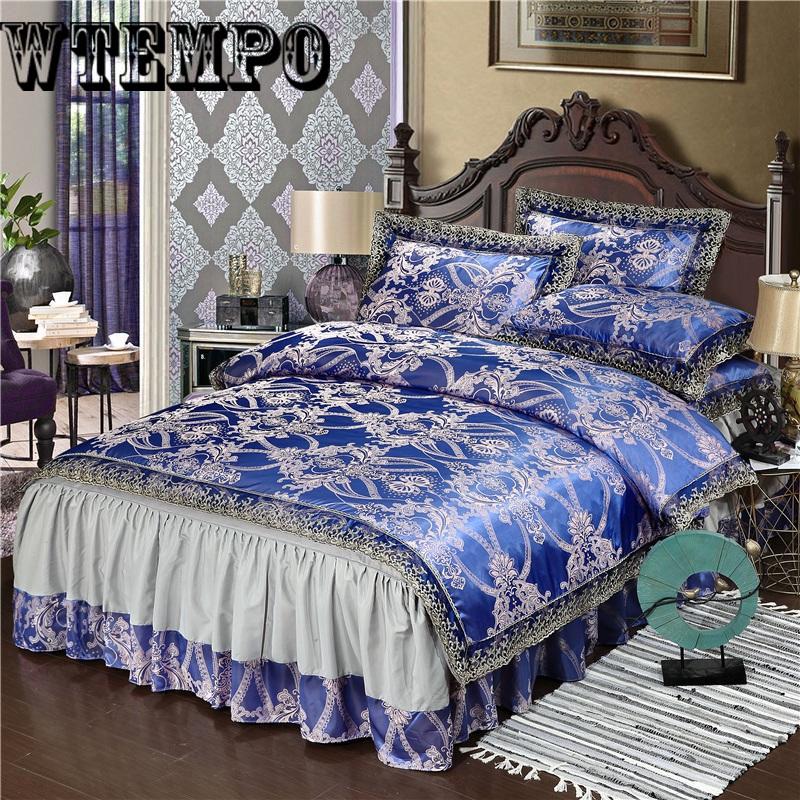 Lace Jacquard Bedding Sets Queen King Size Fabric quilted Bedcover+Pillowcases+Duvet Cover