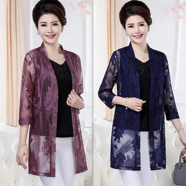 XL-5XL Spring and Summer Sunscreen Lace Cardigan Mesh Shawl Women's Air-conditioned Shirt Plus Size Loose All-match Coat