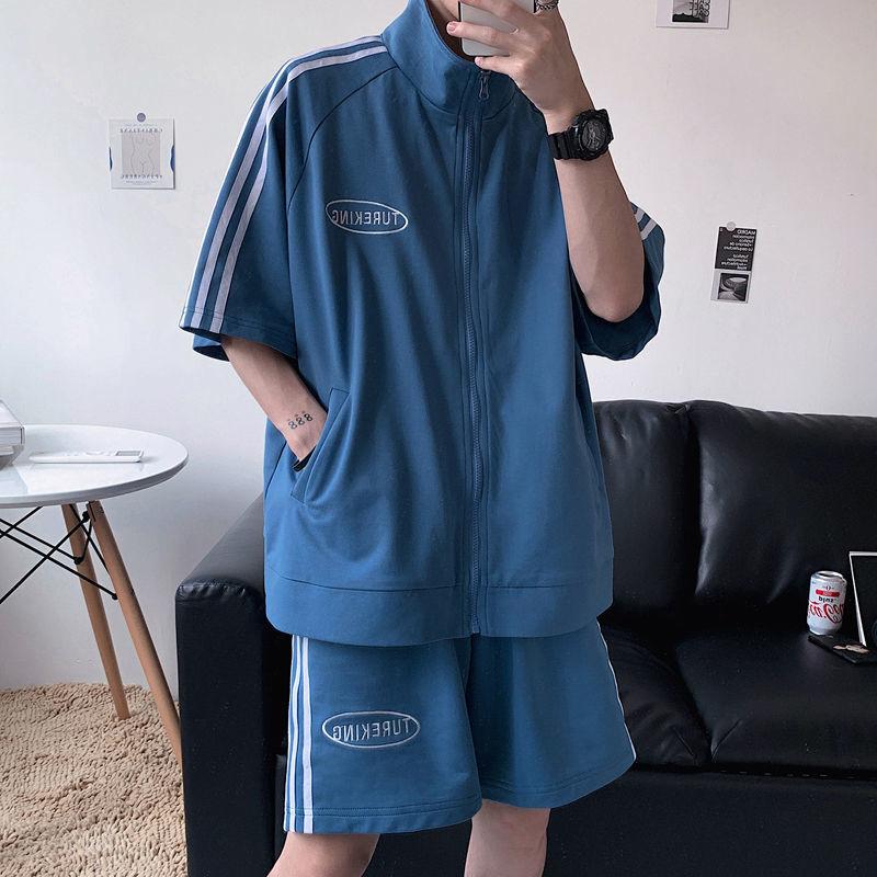 Summer Sports and Leisure Suit Trendy Male Student Zipper Cardigan Shorts Two-piece Suit