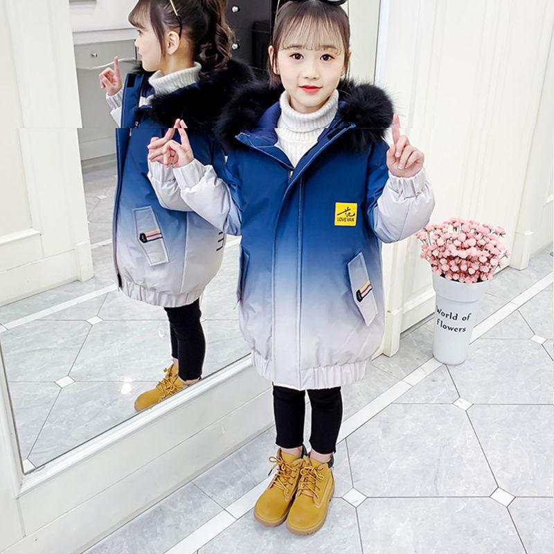 Girls' Warm Cotton Coat Winter Clothing Plus Velvet Thickening Girls Windproof Padded Jacket