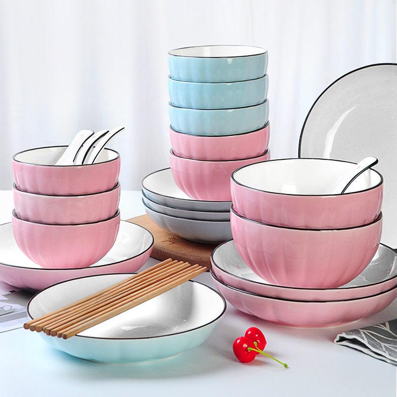 Set Creative Ceramic Bowl Plate Japanese Noodle Soup Bowl Eating Pumpkin Vegetable Plate Dish