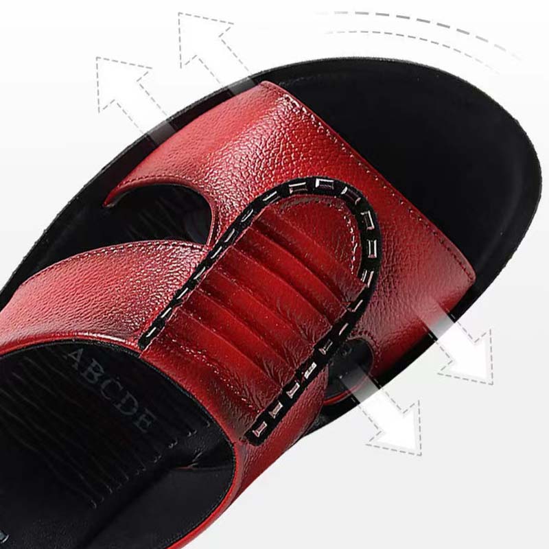 [Top Layer Cowhide] Mother Sandals Slippers Women's Leather Summer Sandals Soft Bottom Middle Heel Non-slip Wear-resistant Slippers Simple All Match