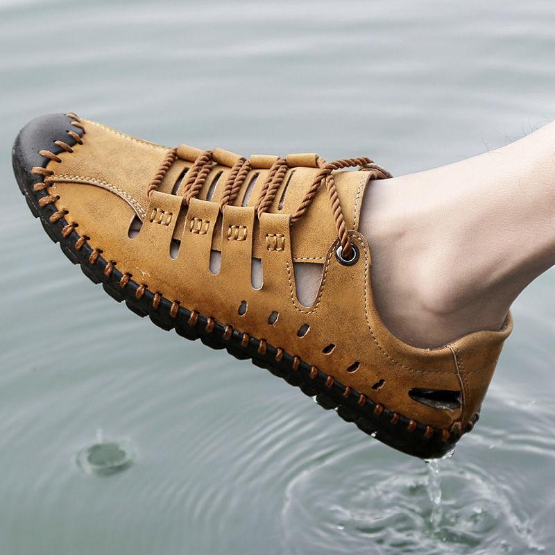 Summer Men Leather Sandals Business Casual Shoes Men Outdoor Beach Sandals Roman Summer Water Shoes