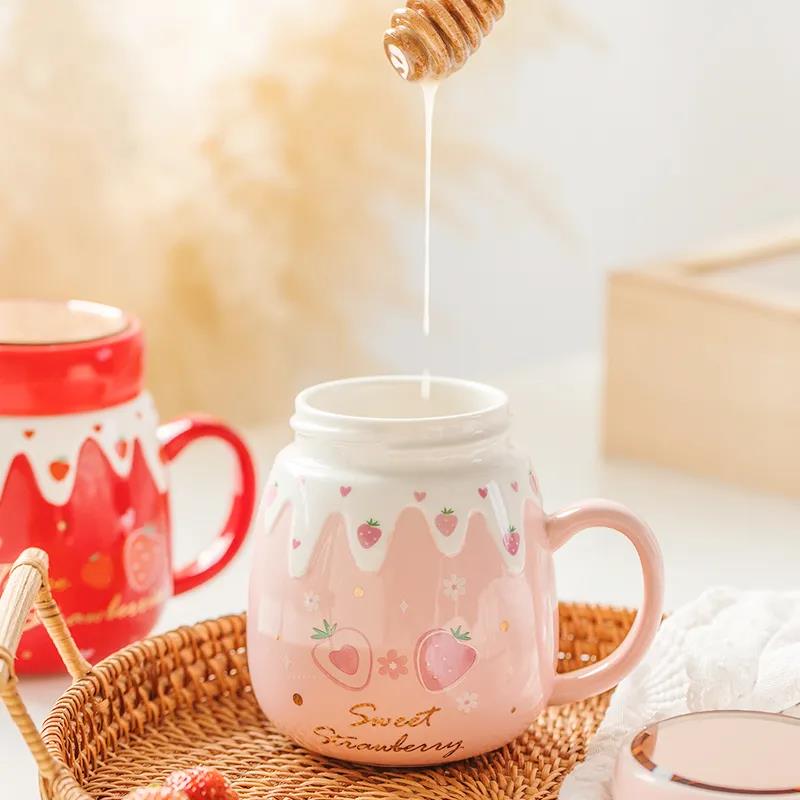 High-value Ceramic Mug with Lid Spoon Water Cup Female Home Cute Cup Large Capacity Breakfast Cup Gift Student