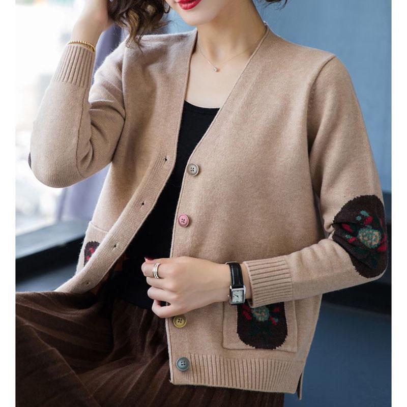 Autumn and Winter Knitted Sweater Cardigan Loose Large Size Top Simple Short Middle-aged Women Jacket
