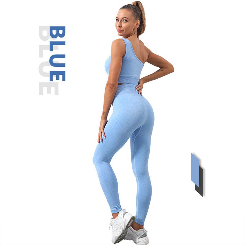 Women's Yoga Wear Sports Suit One Shoulder Vest Sports Bra Tight Pants Solid Color Gym Running Fitness Suit Tracksuit Active Athletic Clothing Sets
