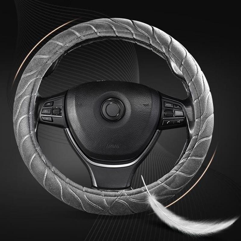 Winter Plush Car Steering Wheel Cover Non-slip Thermal Insulation Elastic Embossed Handle Cover Family Car SUV Truck Interior