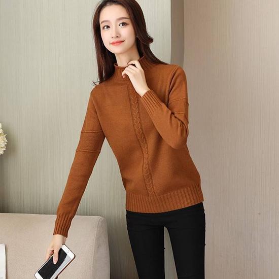 Women Winter Long Sleeve Soft Sweater Solid Color Half Turtleneck Warm Bottoming Knitwear