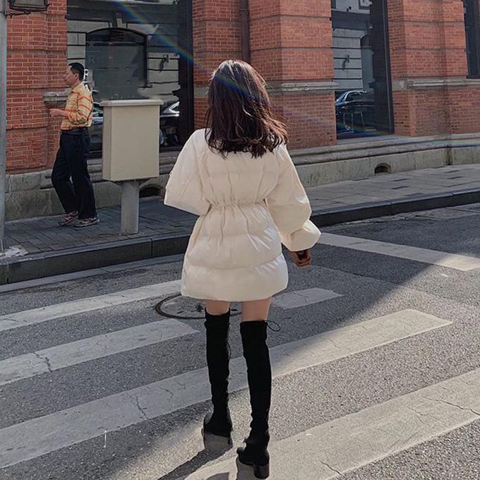 Jacket Women's Fall/winter Down Cotton Jacket Loose Korean Mid-length Section Waist Thickened Bright Silk Cotton Jacket Winter Thick Coat Cute