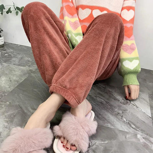 Fairy Warm Pants Coral Fleece Casual Pants Women Winter Warm Pants Lazy Pants Student Sports Pants Women