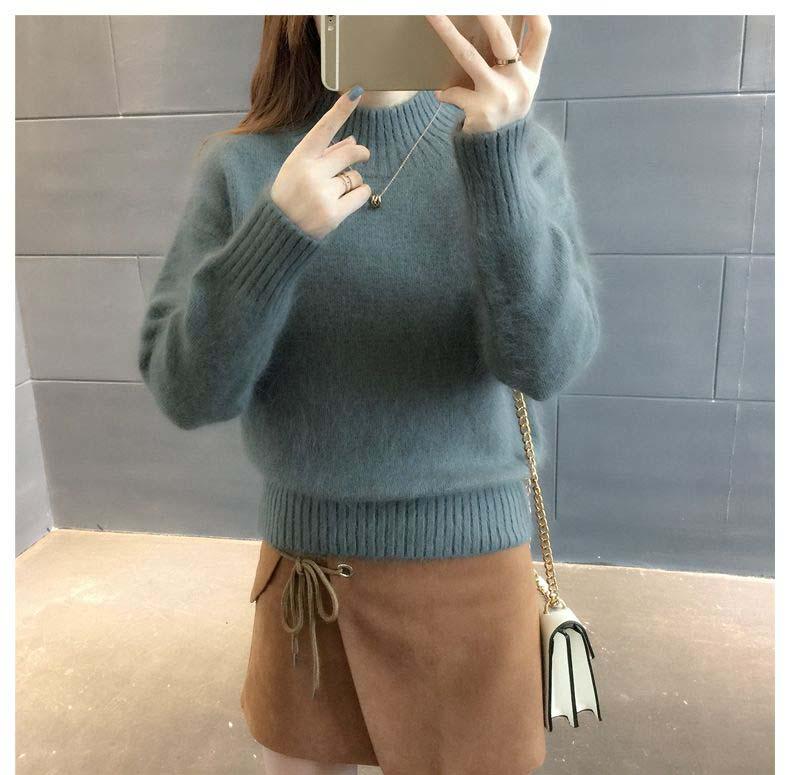 Mohair Half Turtleneck Sweater Short Loose Knit Top Fashion Casual Solid Color Sweater