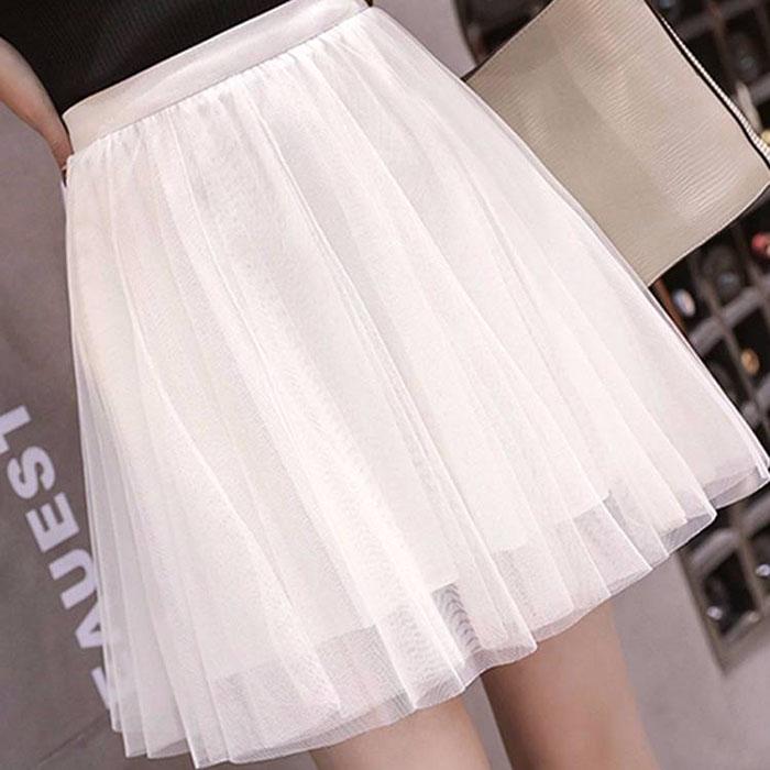 Pofulove Women Anti-light Mesh Skirt Elasticated Waist Thin Ballet Bag Hip Skirts Mini A-line Skirt