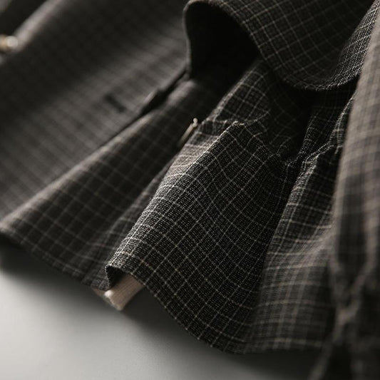 Spring and Autumn Plaid Temperament Breasted Handsome Lapel Waist Cotton Plaid Short Coat Women